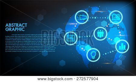 Global Abstract Digital Business And Technology Hi-tech Concept World Map Background.vector Illustra