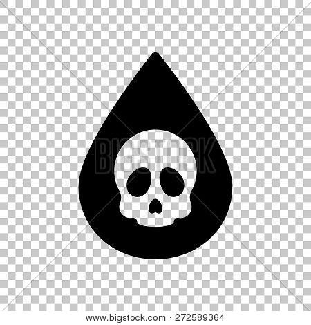 Drop Of Poison Or Acid With Skull Symbol. Icon Of Danger. Black Symbol On Transparent Background