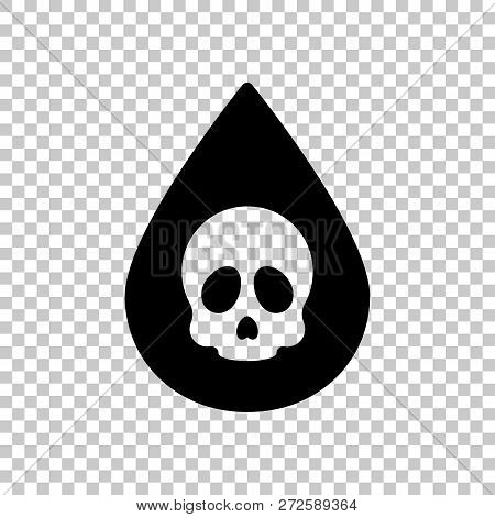 Drop Of Poison Or Acid With Skull Symbol. Icon Of Danger. Black Symbol On Transparent Background