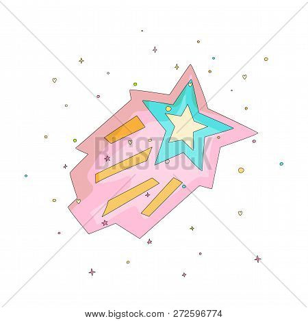 Pink And Blue Cartoon Funny Shooting Star Vector Icon. Cartoon Icon Shooting Star With Colored Decor