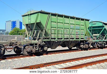 Moscow, Russia - July, 2014: The Railway Hopper Car For The Transportation Of Cement