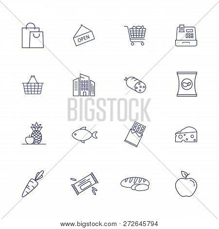 Food Market Line Icon Set. Set Of Line Icons On White Background. Product Store Concept. Fish, Bread