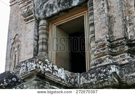 Perspective. Looking Up Into A Doorway Of An Ancient Ruin In Asia