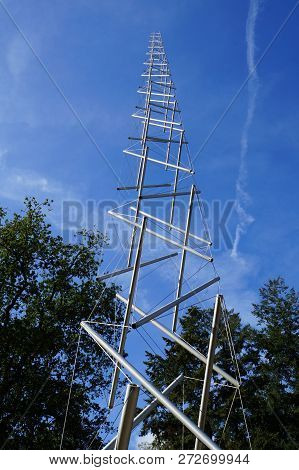 National Park De Hoge Veluwe,  Netherlands - September 29 2018: The Sculpture Needle Tower By Kennet