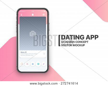 Mobile Dating App Tinder UI and UX Alternative Trendy Concept Vector Mockup in Light Color Theme on Frameless Smart Phone Screen Isolated on White Background. Social Network Design Template