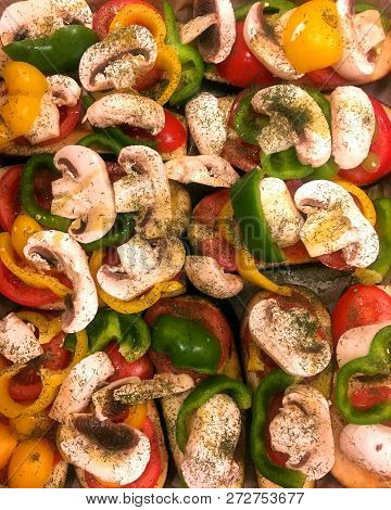 Vegetebles Mix, Mushrooms, Lilac,champignons And Bell Pepper