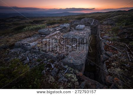 Ruined Building Of Old Copper Mine In Nordgruvefeltet, Norway.
