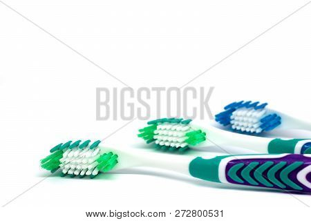 Bright Toothbrushes Isolated On White Background Close-up.