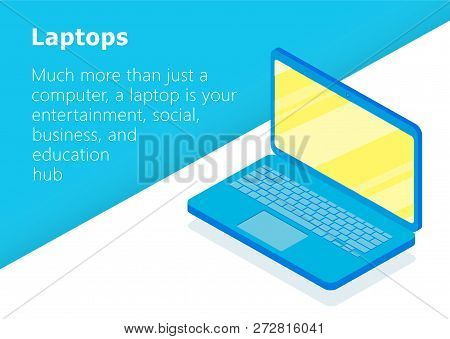 Blue Laptop Icon. Vector Illustration. 3d Notebook Or Computer Symbol.