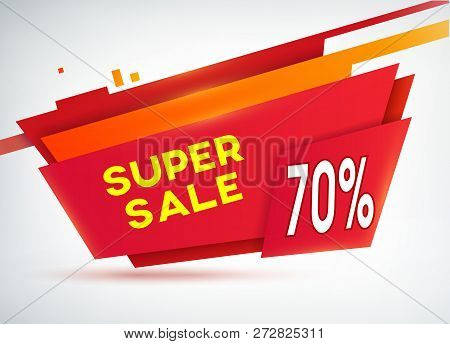 Red Sale Shopping Poster With Discounts Percentage And Information About Super Sale On The Grey Back