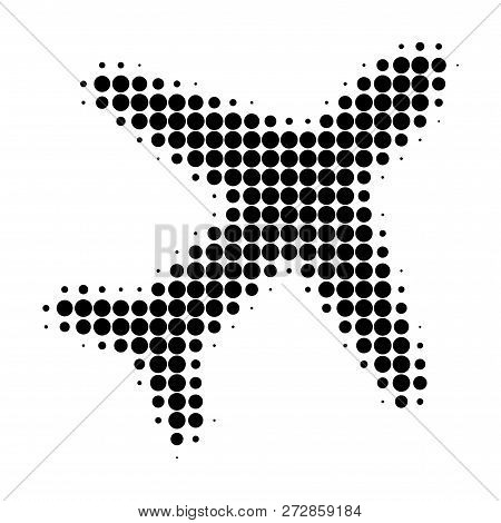 Flying Air Liner Halftone Dotted Icon. Halftone Pattern Contains Round Dots. Vector Illustration Of 