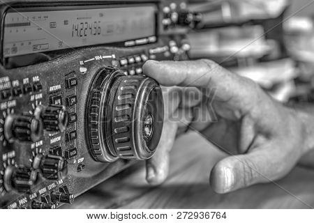 Modern High Frequency Radio Amateur Transceiver In Black And White