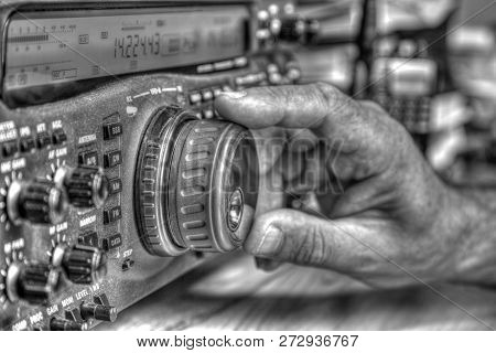 Modern High Frequency Radio Amateur Transceiver In Black And White