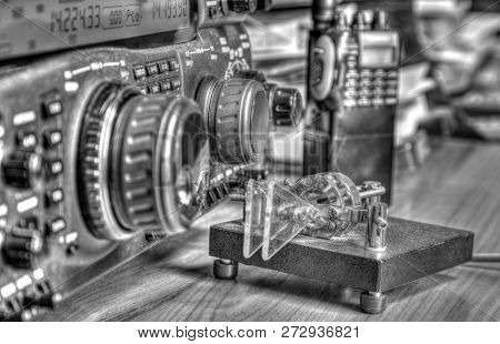 Modern High Frequency Radio Amateur Transceiver In Black And White