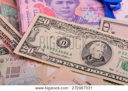 Ukrainian Hryvnia And The American Dollars. Money Set