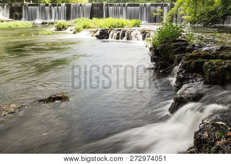 A Series Of Small Waterfalls In A Forest.  Old Stone Fort State Archaeological Park, Manchester, Tn,