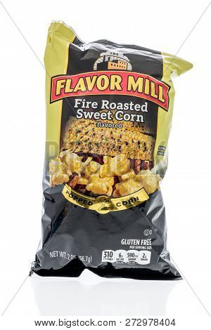 Winneconne, Wi - 4 December 2018: A Bag Of The Flavor Mill Fire Roasted Sweet Corn Popped Corn On An