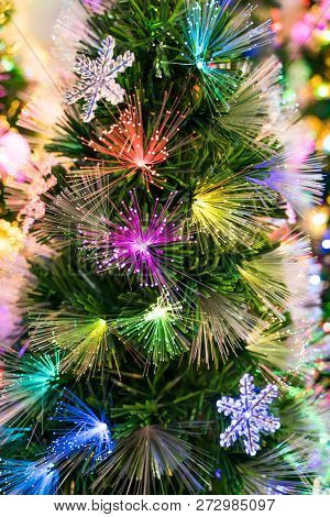 Christmas fiber optic decorated Tree with dectoration,holiday concept.