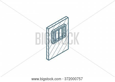 Jail Gate Door Isometric Icon. 3d Line Art Technical Drawing. Editable Stroke Vector