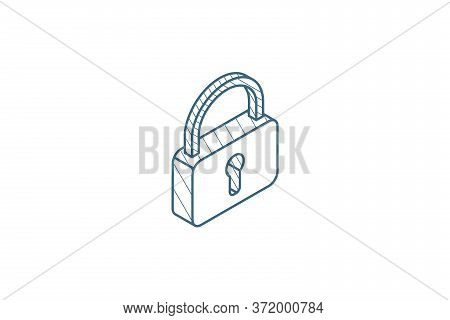 Protection, , Closed Lock, Password, Access Isometric Icon. 3d Line Art Technical Drawing. Editable 