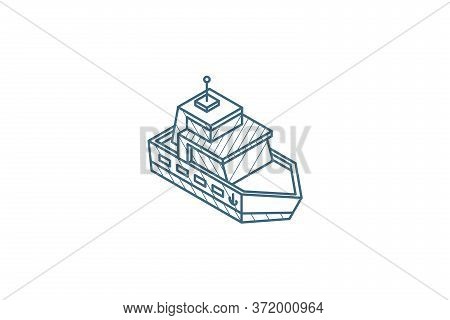 Yacht Boat Isometric Icon. 3d Line Art Technical Drawing. Editable Stroke Vector