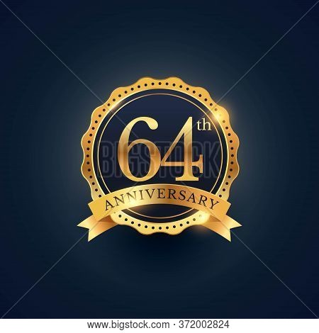 64th Anniversary Celebration Badge Label In Golden Color