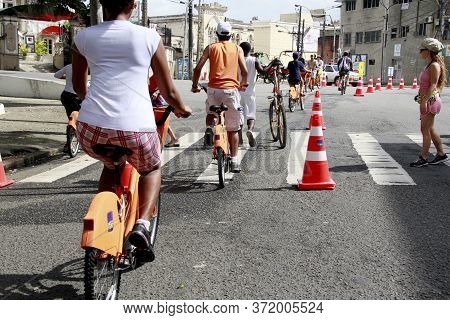 Salvador, Bahia / Brazil - September 22, 2013: People Are Seen During A Bicycle Ride On The Public S