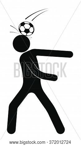 Stick Figure, Man Is Playing Soccer. Ball Unexpectedly Hit The Player In The Head. Injury During The
