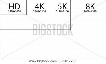 8K Ultra Hd, 4K Uhd, Quad Hd, Full Hd Vector Resolution Presentation。 Set From 1080P To 8K.  8K Uhd
