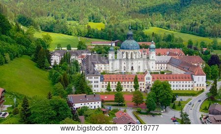 Ettal Abbey, Called Kloster Ettal, A Monastery In The Village Of Ettal, Bavaria, Germany - Aerial Ph