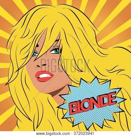 Blond Beautiful Woman With Red Lips. Vector Illustration In Pop Art Retro Comic Style.