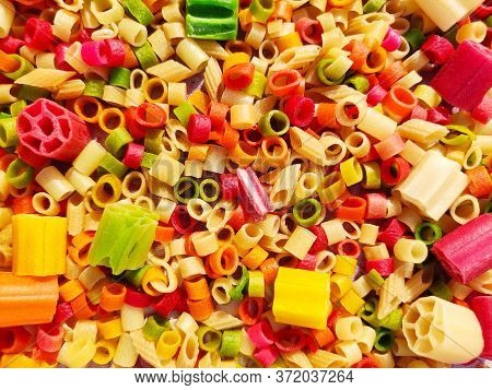 Square , Triangle, Wheel And Pipe Shape Fryums Papad Or Fingers Is A Crunchy Snack Pellets.
