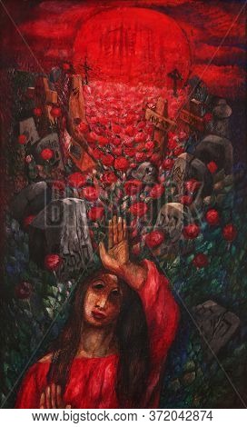 WASSERALFINGEN, GERMANY - MAY 05, 2014: Mary Magdalene on Easter morning, high altar, altar of women by Sieger Koder in St. Stephen's church in Wasseralfingen, Germany