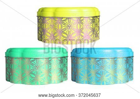 Chiese New Year Metal Container for Cookies on White Background