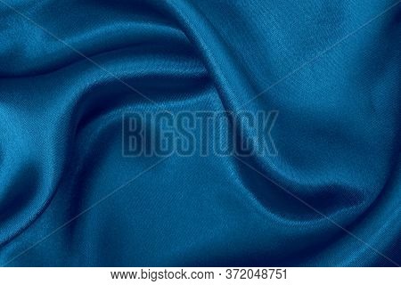 Dark Blue Fabric Cloth Texture For Background And Design Art Work, Beautiful Crumpled Pattern Of Sil