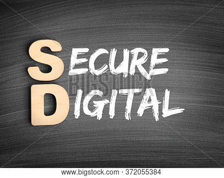 Sd - Secure Digital Acronym, Technology Concept On Blackboard
