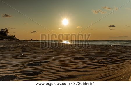 Baltic Beach White Sand Coastline At Sunset Time
