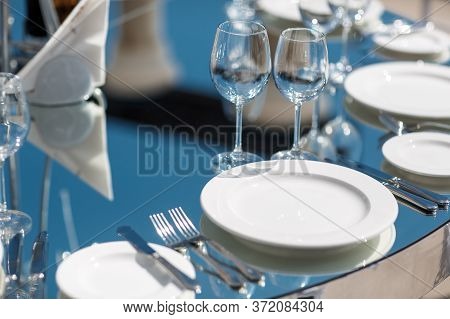 Beautiful Decorations On Wedding Celebration Ceremony Outdoors. Nature Background