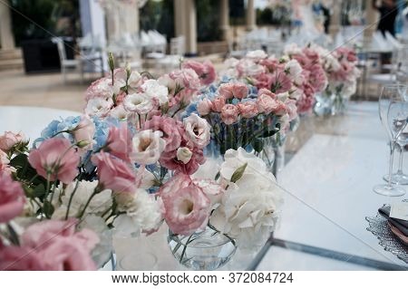 Beautiful Decorations On Wedding Celebration Ceremony Outdoors. Nature Background