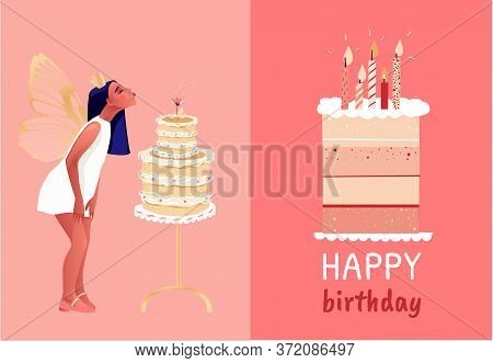 Cute Vector Illustration Of A Girl With Cake
