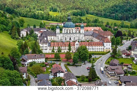 Ettal Abbey, Called Kloster Ettal, A Monastery In The Village Of Ettal, Bavaria, Germany - Aerial Ph