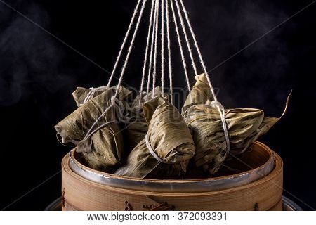 Rice Dumpling, Zongzi - Dragon Boat Festival, Bunch Of Chinese Traditional Cooked Food In Steamer On