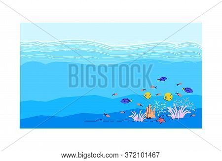 Tropical Underwater Life Semi Flat Vector Illustration. Marine Exotic Fish. Wildlife In Aquatic Bott