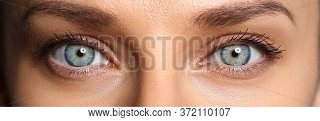 Pair Of Beautiful Female Green And Blue Colored Eyes Close-up