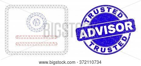 Web Carcass Certificate Pictogram And Trusted Advisor Seal Stamp. Blue Vector Rounded Grunge Seal Wi