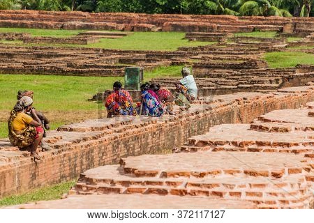 Paharpur, Bangladesh - November 6, 2016: Local People At Somapuri Vihara Somapura Mahavihara , Ruins