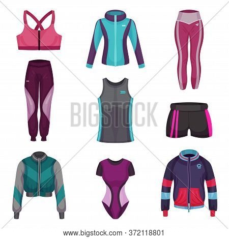 Gym Clothing Or Athletic Apparel With Sports Trousers And Shorts Vector Set