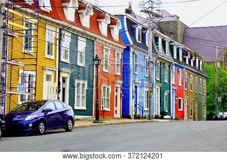 St. John's Newfoundland And Labrador Canada, May 27 2020: A Row Of The The Famous Jelly Bean Homes S