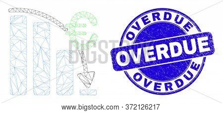 Web Carcass Euro Crisis Chart Icon And Overdue Seal Stamp. Blue Vector Rounded Distress Seal Stamp W