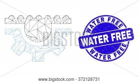 Web Carcass Water Gear Icon And Water Free Seal Stamp. Blue Vector Rounded Textured Seal Stamp With 